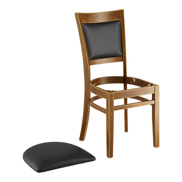 Wood Chair SOFIABK-01 Sofia Vintage Finish with 2 1/2" thick Black Vinyl Seat
