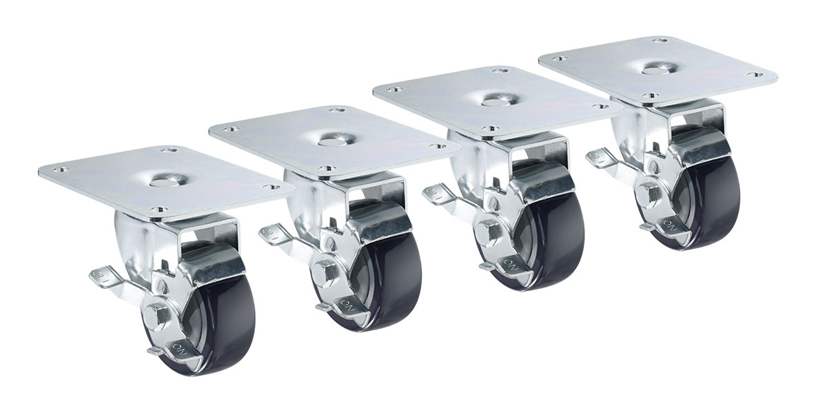 Krowne 28-170S 4 Piece Refrigerator Plate Caster Set w/ 3" Wheels, 4" x 5"