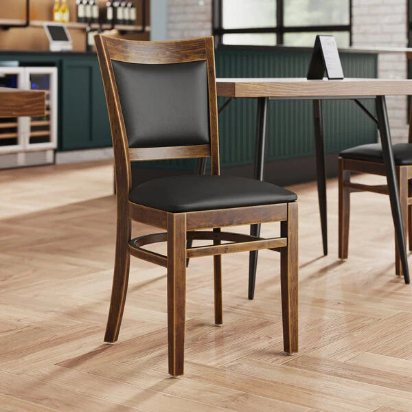 Wood Chair SOFIABK-01 Sofia Vintage Finish with 2 1/2" thick Black Vinyl Seat