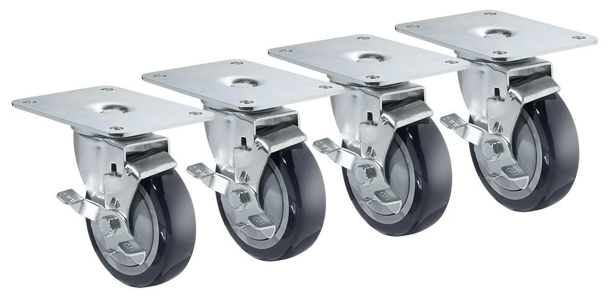 Krowne 28-171S 4 Piece Refrigerator Plate Caster Set w/ 4" Wheels, 4" x 5"