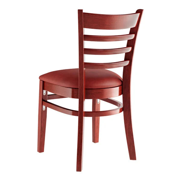 Wood Chair MHBG01 Mahogany Finish Wood Ladder Back With 2 1/2" thick Burgundy Vinyl Seat vinyl padded seat