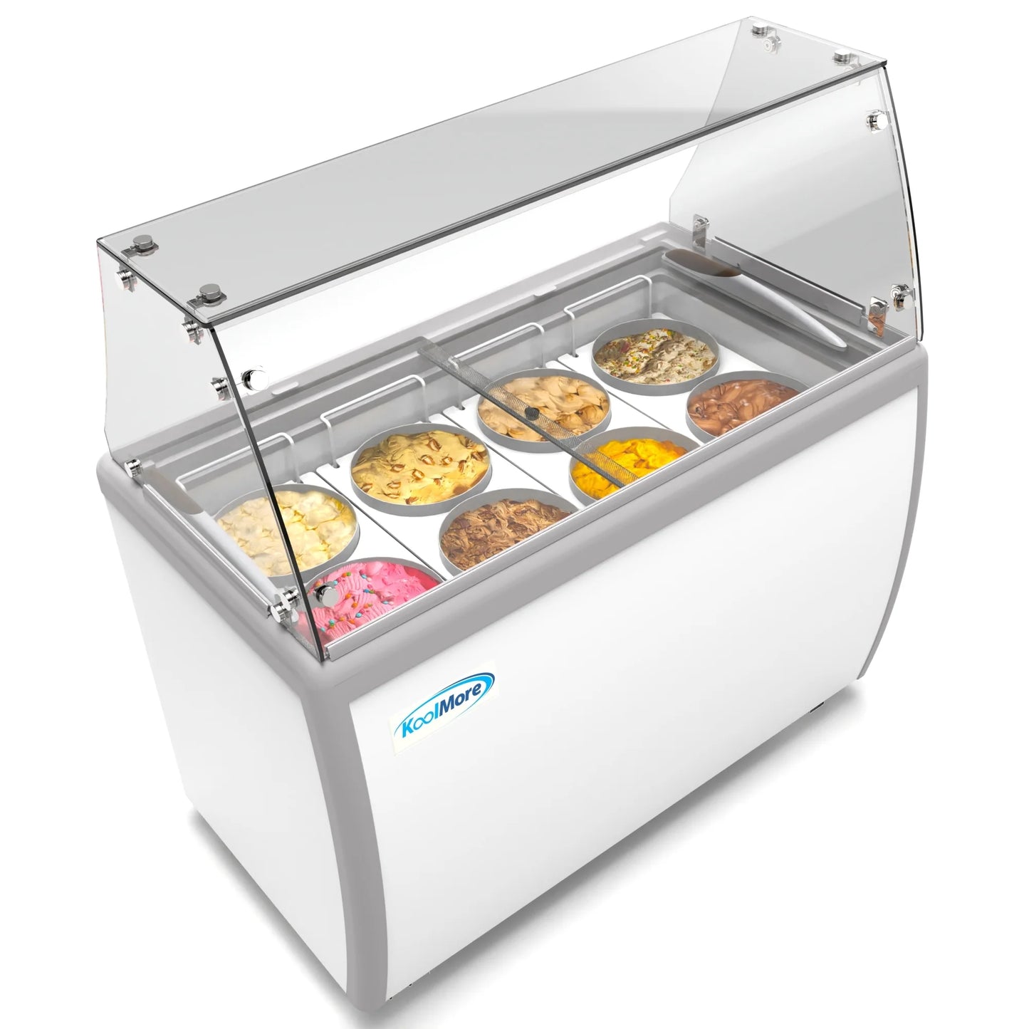 Koolmore KM-ICD-49SD-FG 50 In. Commercial 8 Tub Ice Cream Dipping Cabinet Display Freezer With Sliding Glass Door And Sneeze Guard- 13 Cu Ft.