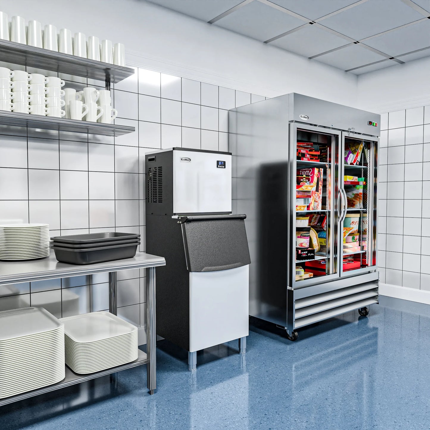 KoolMore KM-CIM-400 25 In. Stainless-Steel Commercial Air Cooled Modular Ice Maker With Full Cube Production 400lbs/24h