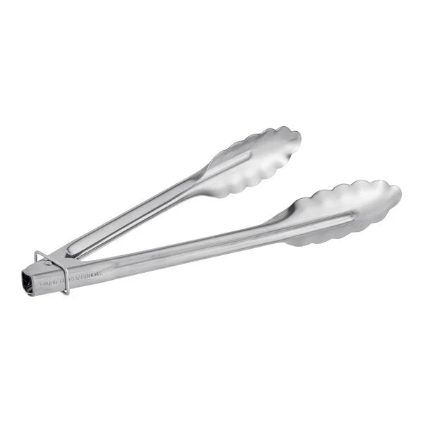 Choice 407HDUT9 9 3/4" Heavy-Duty Stainless Steel Utility Tongs