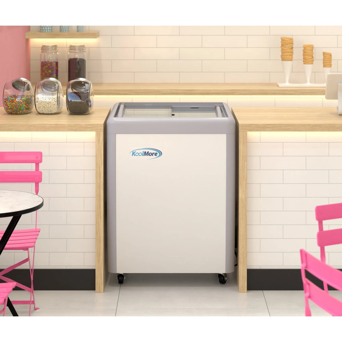 Koolmore KM-GDC-26SD 26 In. Commercial 5-Pan Gelato Ice Cream Dipping Cabinet Display Freezer With Sliding Glass Door- 6 Cu Ft.