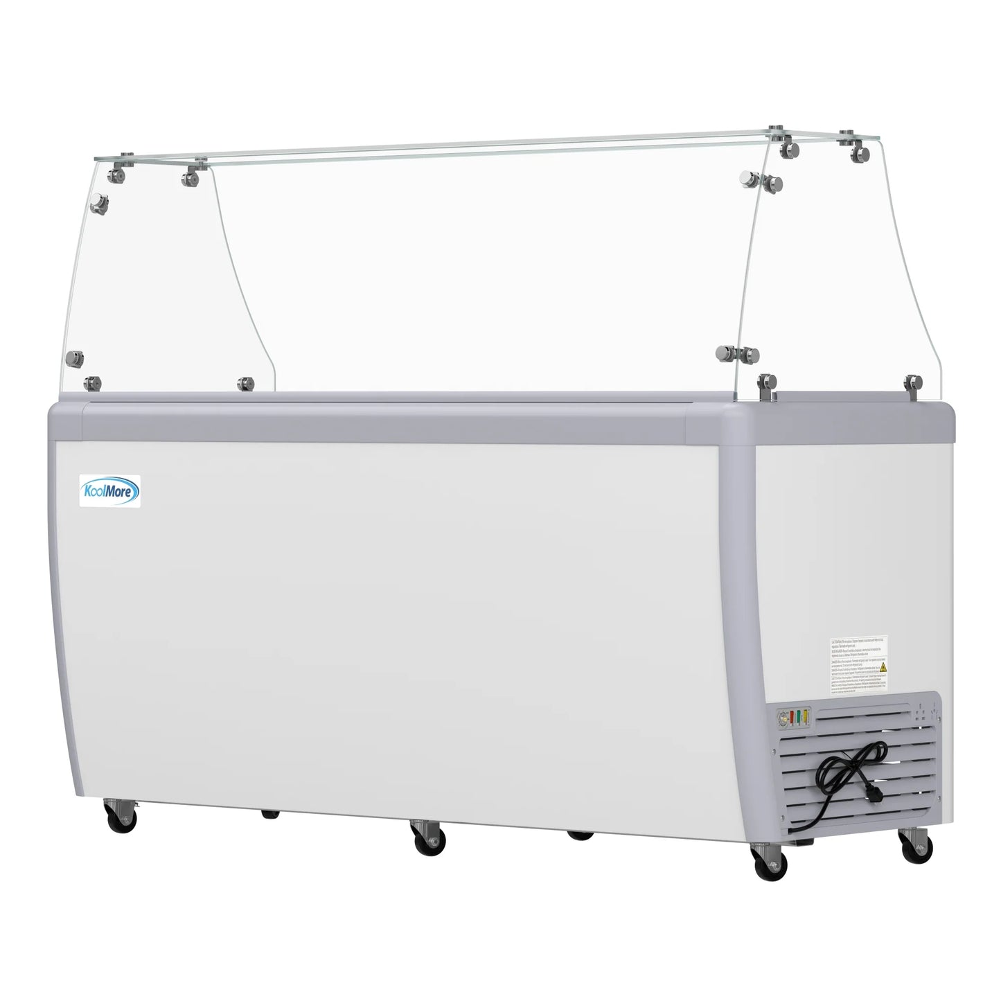 Koolmore KM-GDC-71SD-FG 70 In. Commercial 14-Pan Gelato Ice Cream Dipping Cabinet Display Freezer With Sliding Glass Door And Sneeze Guard- 20 Cu Ft.