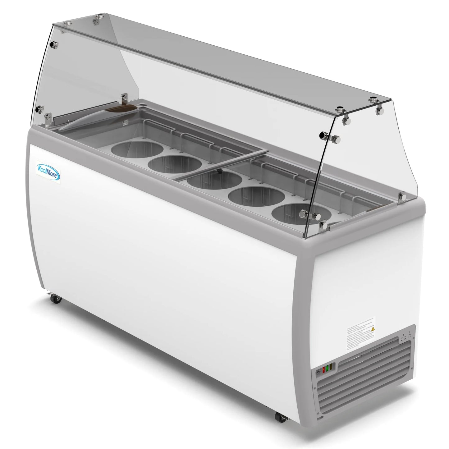 Koolmore KM-ICD-71SD-FG 70 In. Commercial 12 Tub Ice Cream Dipping Cabinet Display Freezer With Sliding Glass Door And Sneeze Guard- 20 Cu Ft.