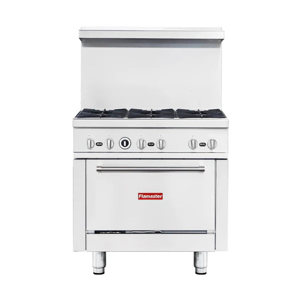 Flamaster FLM-R36 36" Gas Range 6 Open Burners with Convection Oven, NG/LPG