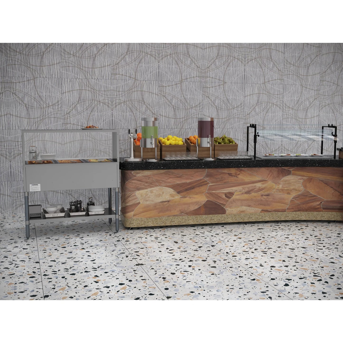 Koolmore KM-OWS-3SG 3-Pan Open Well Electric Steam Table With Undershelf And Sneeze-Guard, 120V