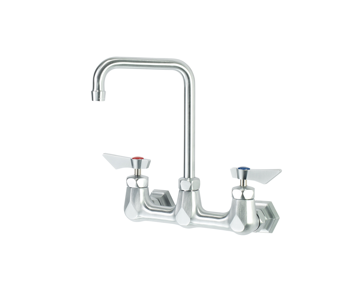 Krowne DX-801 Wall Mount Faucet w/ 6" Double Bend Gooseneck Spout - 8" Centers