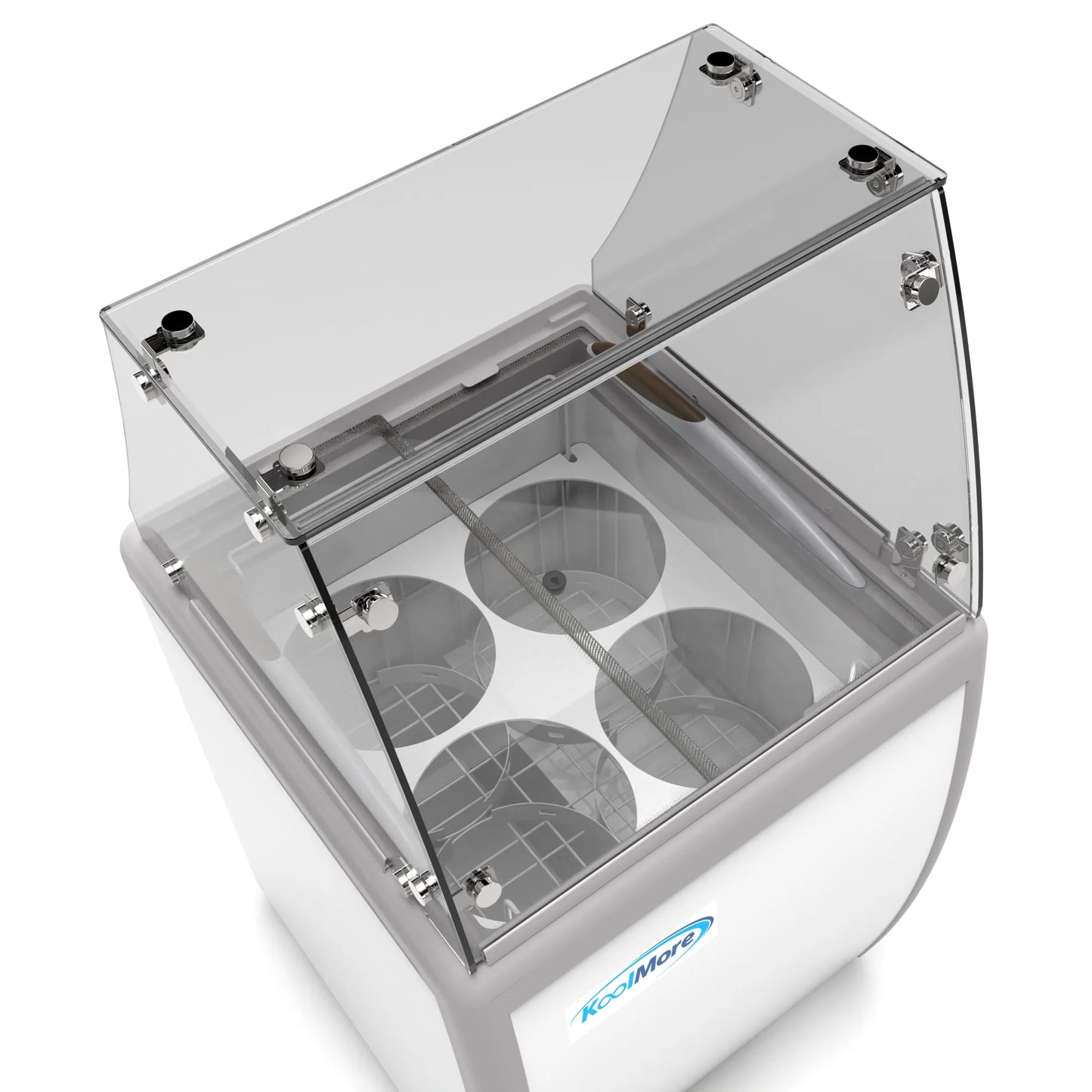 Koolmore KM-ICD-26SD-FG 26 In. Commercial 4 Tub Ice Cream Dipping Cabinet Display Freezer With Sliding Glass Door And Sneeze Guard- 6 Cu Ft.