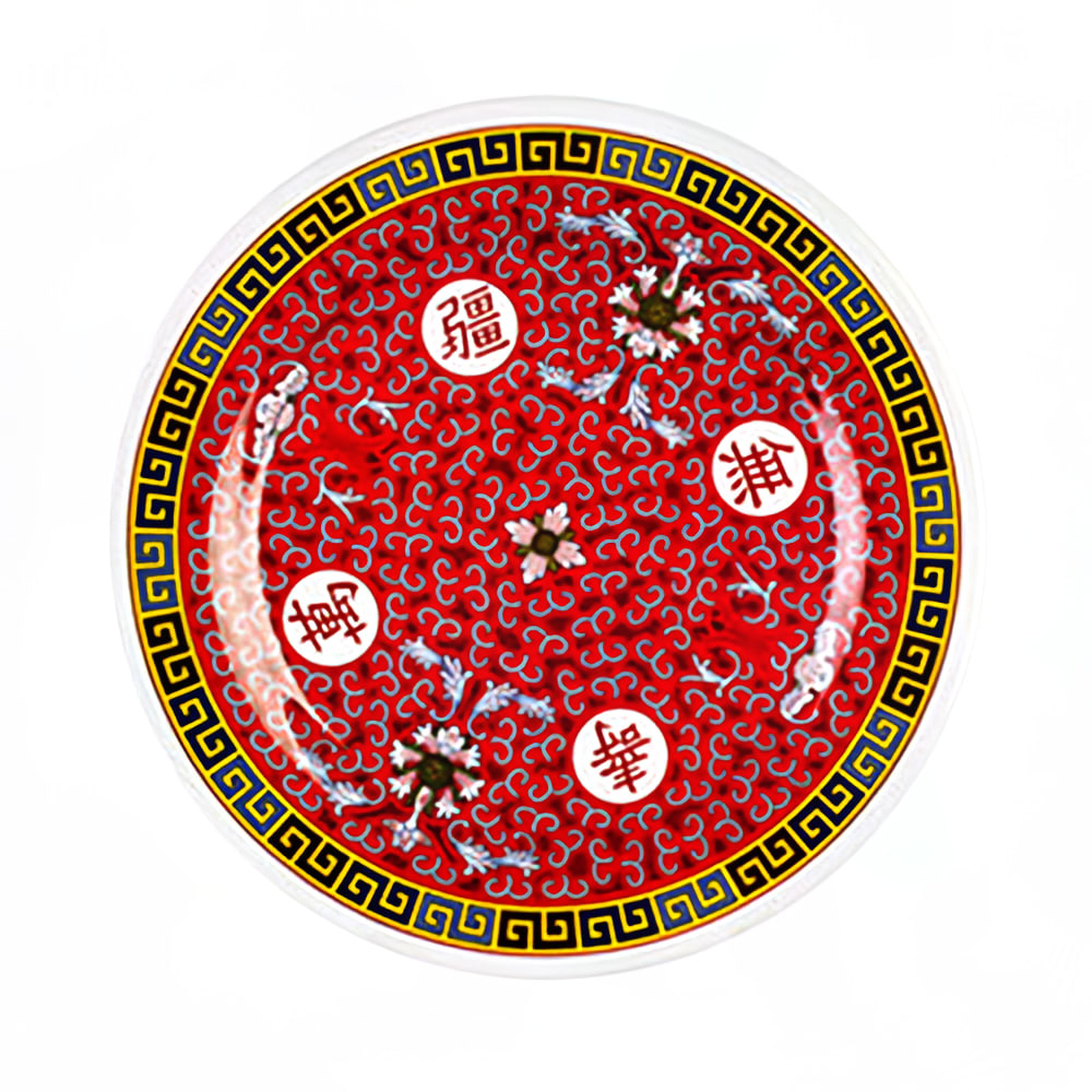 Thunder Group 1016TR 15 1/2" Round Longevity Plate - Melamine, Red/White