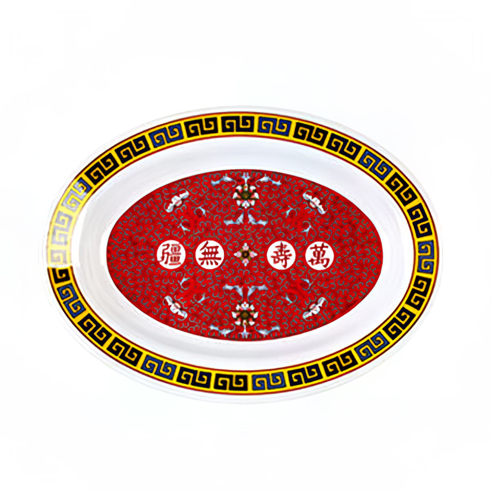 Thunder Group 2109TR 9" x 6 3/4" Oval Longevity Platter - Melamine, Red/White