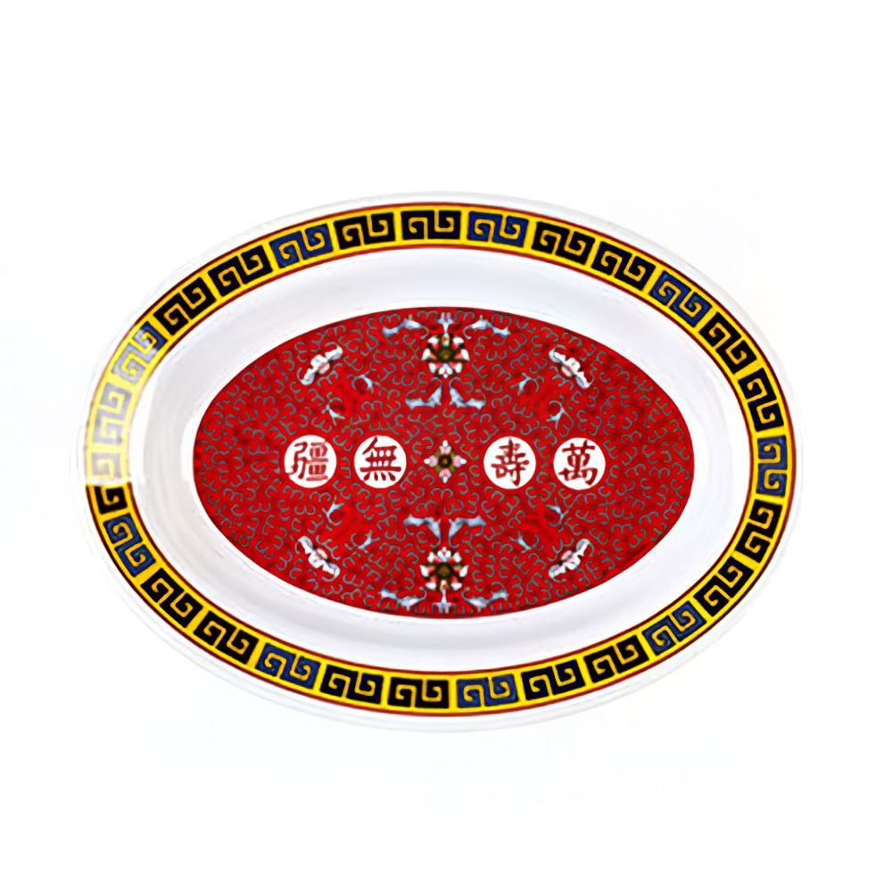 Thunder Group 2110TR 10" x 7 1/2" Oval Longevity Platter - Melamine, Red/White