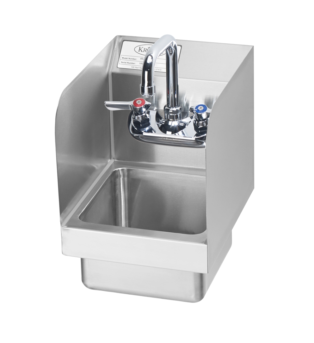 Krowne HS-19 Wall Mount Commercial Hand Sink w/ 8"L x 8"W x 5"D, Side Splashes