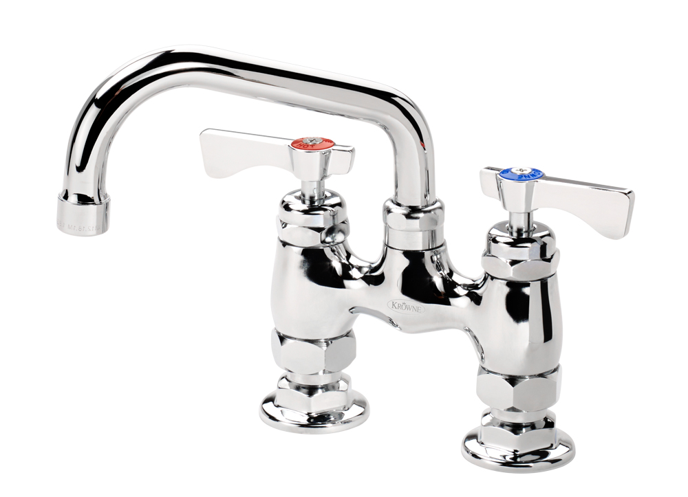 Krowne 15-406L-L-E6 Raised Deck Mount Faucet w/ 6" Swing Spout & Lever Handles - 4" Centers, 2.2 GPM