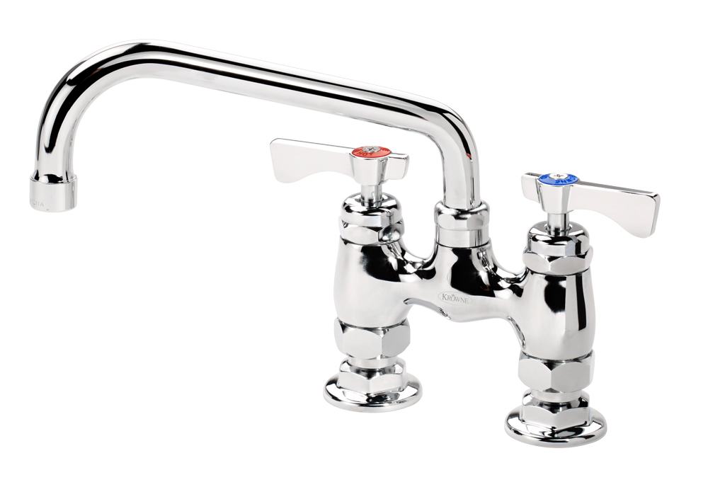 Krowne 15-408L-L-E6 Raised Deck Mount Faucet w/ 8" Swing Spout & Lever Handles - 4" Centers, 2.2 GPM