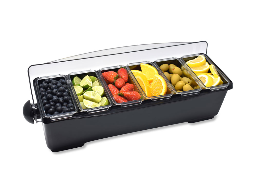 Krowne KR-101 (6) Compartment Bar Garnish Tray - Domed Lid