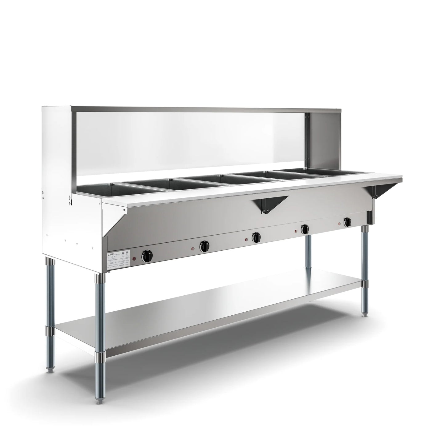 Koolmore KM-OWS-5SG 5-Pan Open Well Electric Steam Table With Undershelf And Sneeze-Guard, 240V