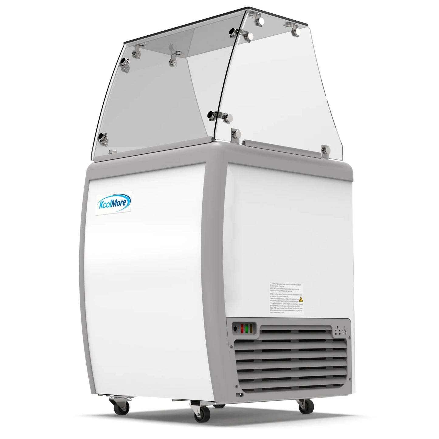 Koolmore KM-ICD-26SD-FG 26 In. Commercial 4 Tub Ice Cream Dipping Cabinet Display Freezer With Sliding Glass Door And Sneeze Guard- 6 Cu Ft.