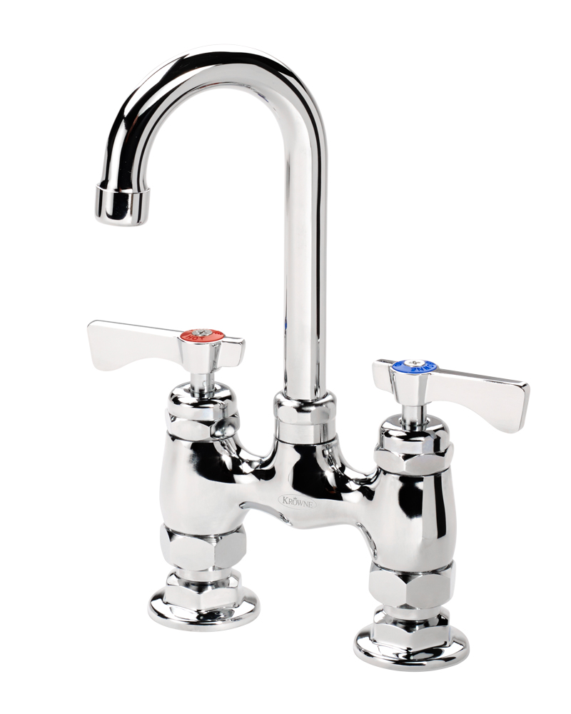 Krowne 15-425L-L-E6 Raised Deck Mount Faucet w/ 3 1/2" Gooseneck Spout & Lever Handles - 4" Centers, 2.2 GPM