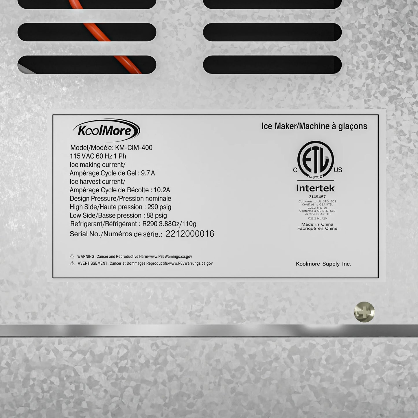 KoolMore KM-CIM-400 25 In. Stainless-Steel Commercial Air Cooled Modular Ice Maker With Full Cube Production 400lbs/24h
