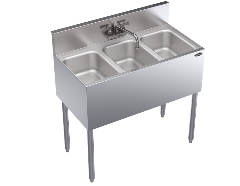 Krowne KR19-33C 36" 3 Compartment Sink w/ 10"W x 14"L Bowl, 10" Deep