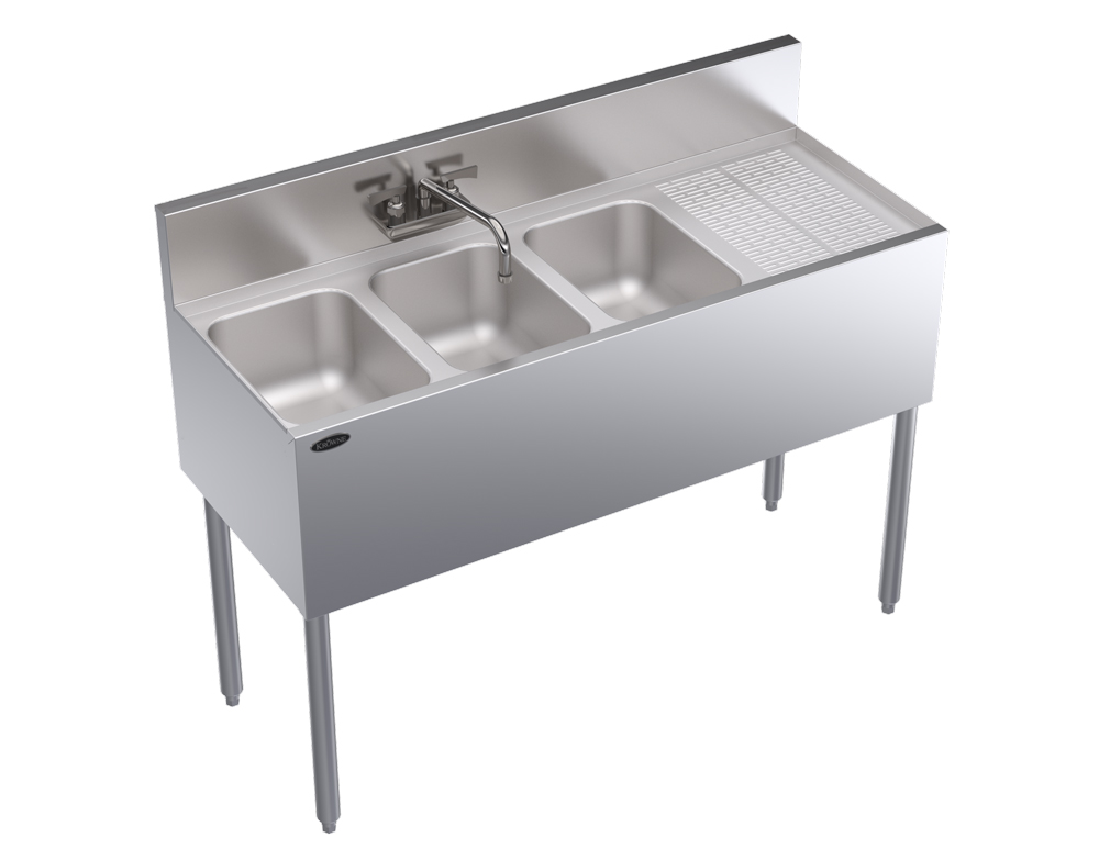 Krowne KR19-43L 48" 3 Compartment Sink w/ 10"W x 14"L Bowl, 10" Deep