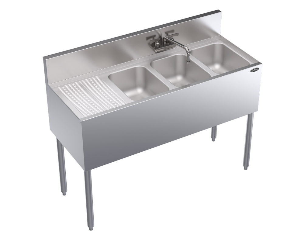 Krowne KR19-43R 48" 3 Compartment Sink w/ 10"W x 14"L Bowl, 10" Deep