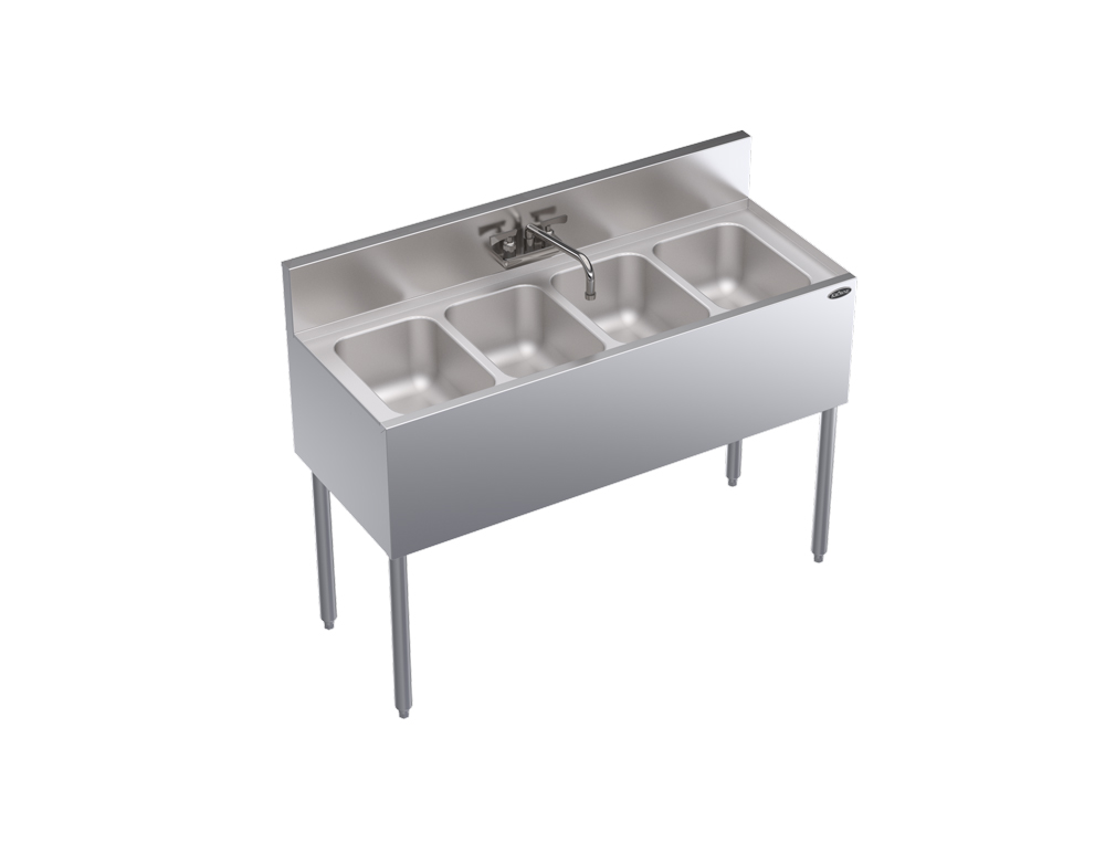 Krowne KR19-44C 48" 4 Compartment Sink w/ 10"W x 14"L Bowl, 10" Deep