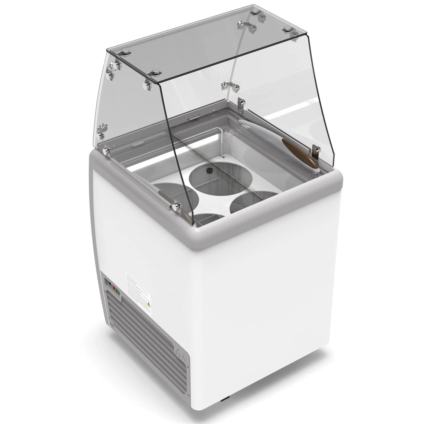 Koolmore KM-ICD-26SD-FG 26 In. Commercial 4 Tub Ice Cream Dipping Cabinet Display Freezer With Sliding Glass Door And Sneeze Guard- 6 Cu Ft.