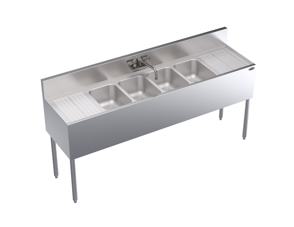 Krowne KR19-64C 72" 4 Compartment Sink w/ 10"W x 14"L Bowl, 10" Deep