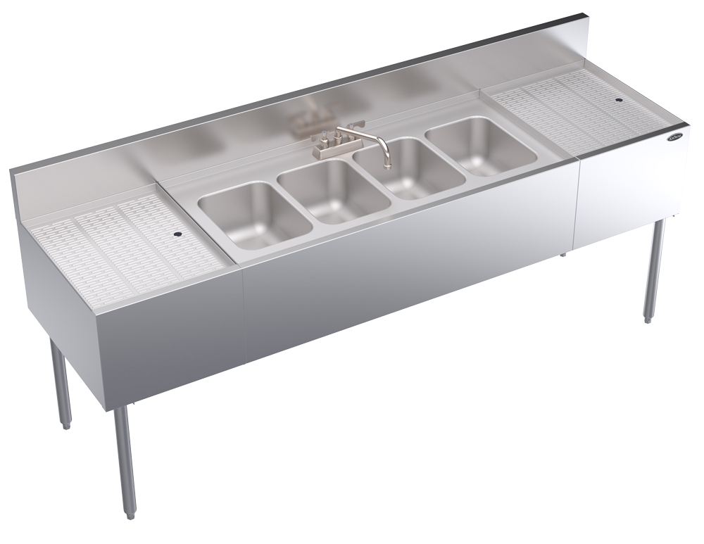 Krowne KR19-74C 84" 4 Compartment Sink w/ 10"W x 14"L Bowl, 10" Deep