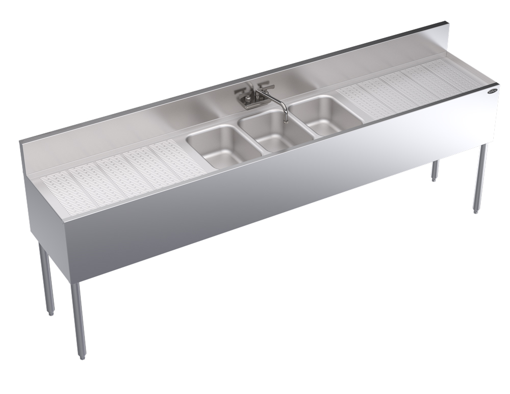Krowne KR19-83C 96" 3 Compartment Sink w/ 10"W x 14"L Bowl, 10" Deep