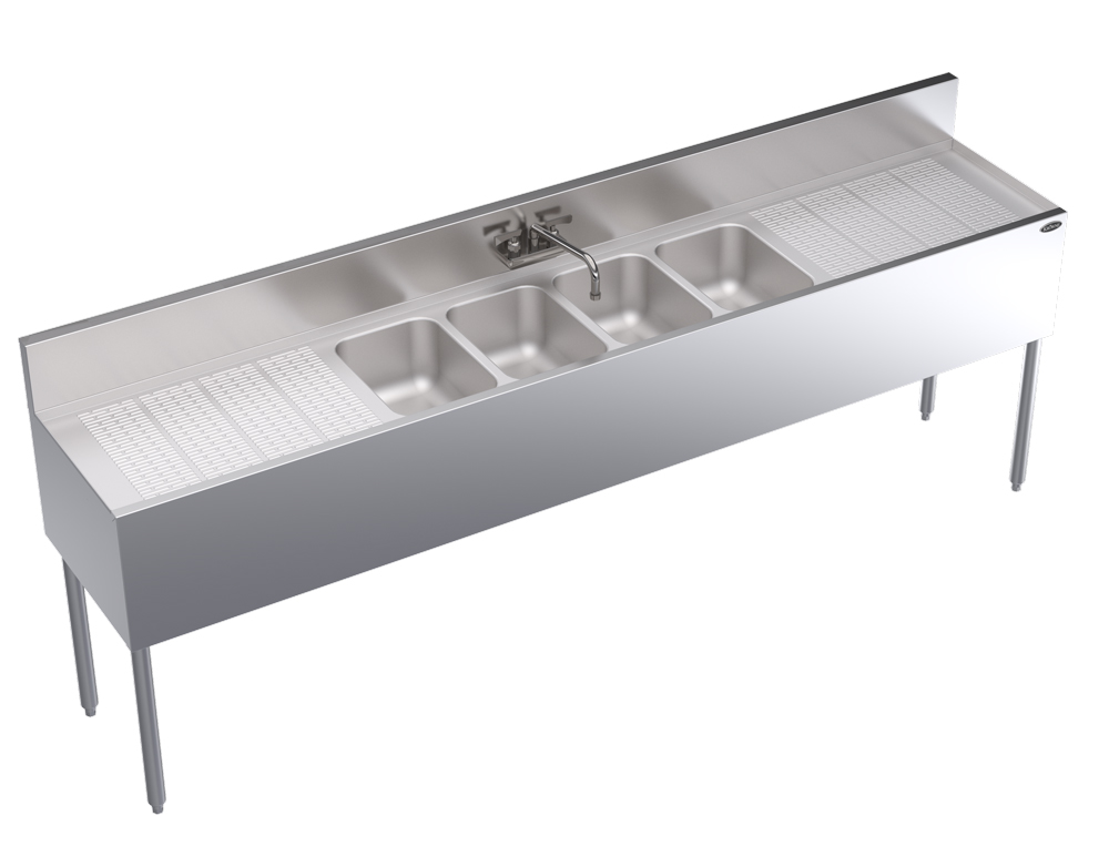 Krowne KR19-84C 96" 4 Compartment Sink w/ 10"W x 14"L Bowl, 10" Deep