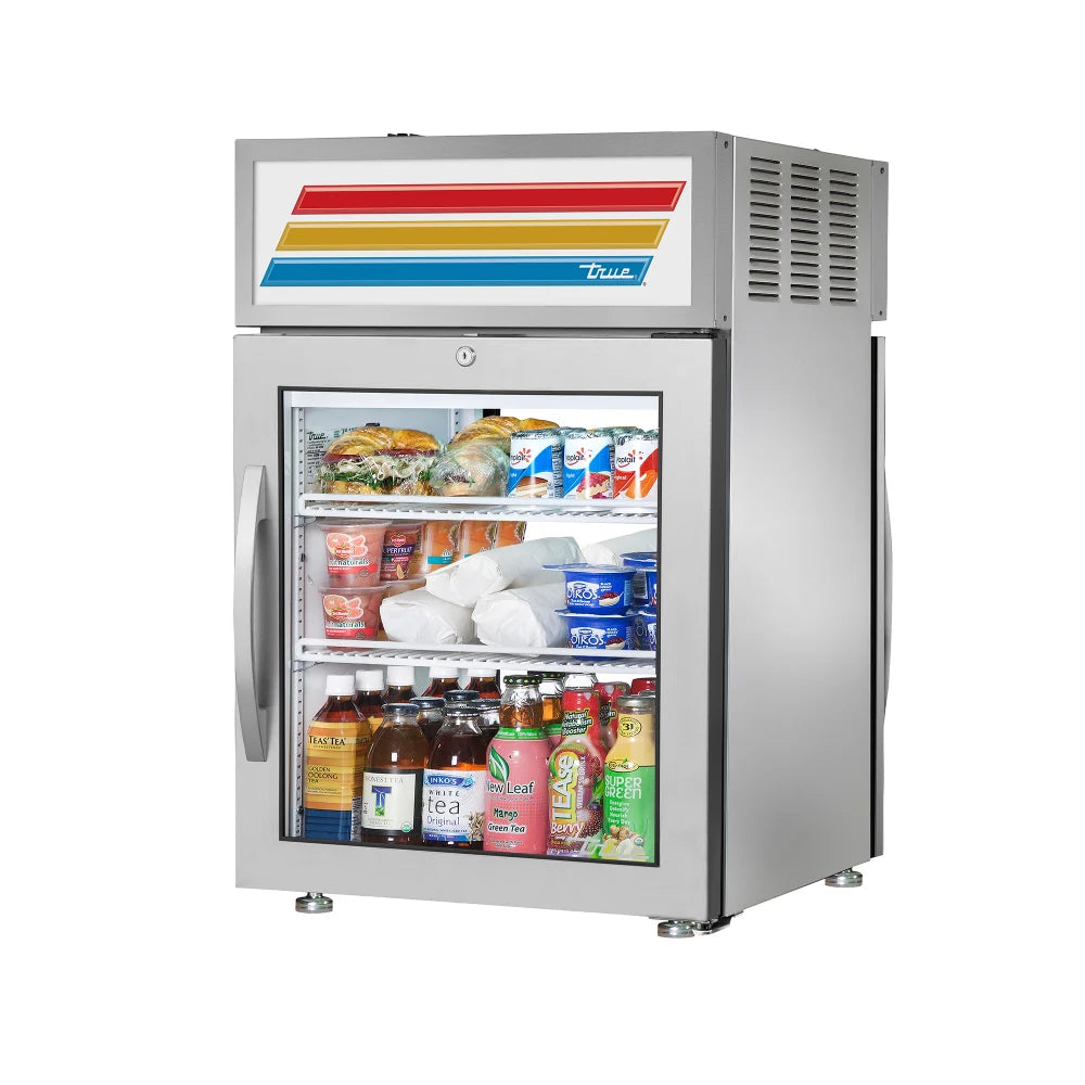 True GDM-05PT-HC~FGD01 24" Countertop Display Refrigerator w/ Pass Thru Access - Swing Door, White, 115v