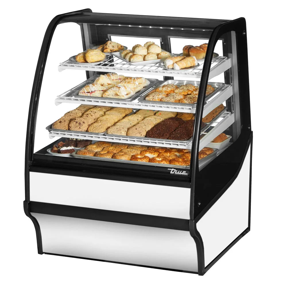True TDM-DC-36-GE/GE-W-W 36 1/4" Full Service Dry Bakery Case w/ Curved Glass - (4) Levels, 115v