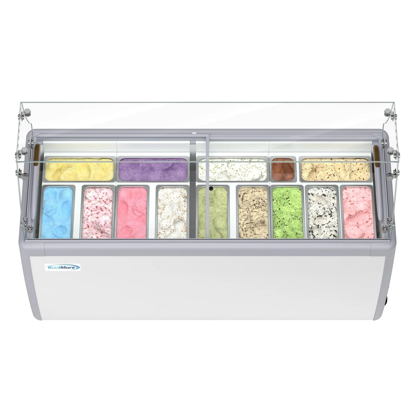 Koolmore KM-GDC-71SD-FG 70 In. Commercial 14-Pan Gelato Ice Cream Dipping Cabinet Display Freezer With Sliding Glass Door And Sneeze Guard- 20 Cu Ft.