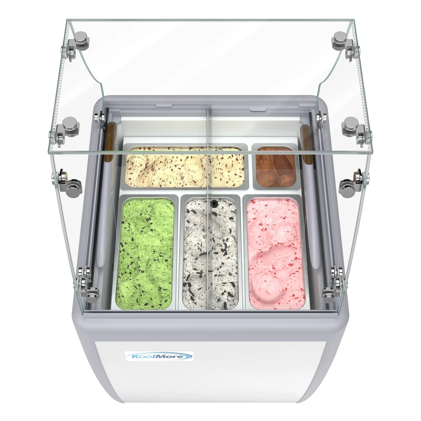 Koolmore KM-GDC-26SD-FG 26 In. Commercial 5-Pan Gelato Ice Cream Dipping Cabinet Display Freezer With Sliding Glass Door And Sneeze Guard- 6 Cu Ft.