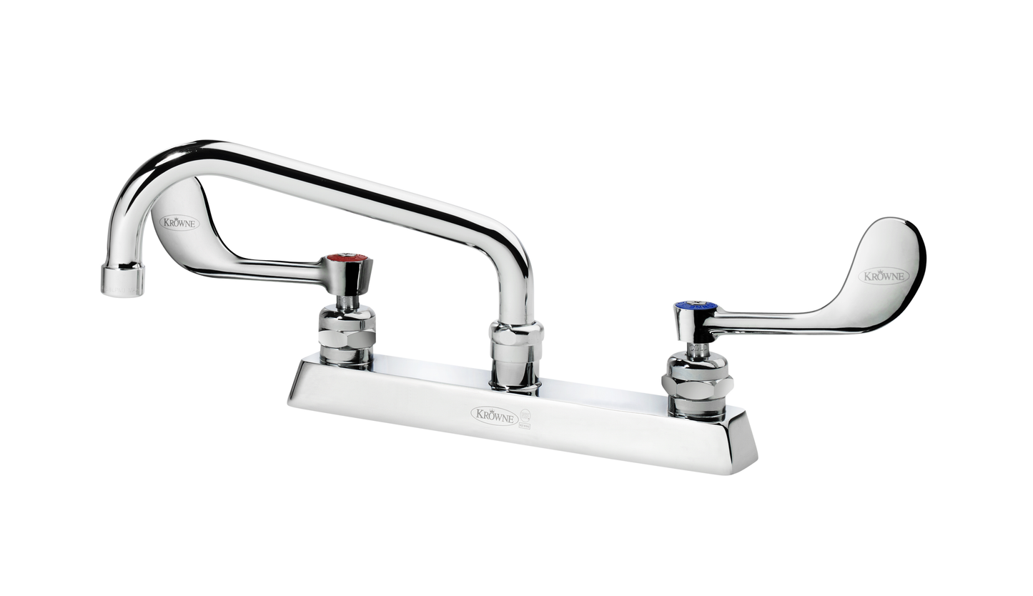 Krowne 15-508L-W-E4 Deck Mount Faucet w/ 8" Swing Spout & VR Wrist Action Handles - 8" Centers, 1.5 GPM