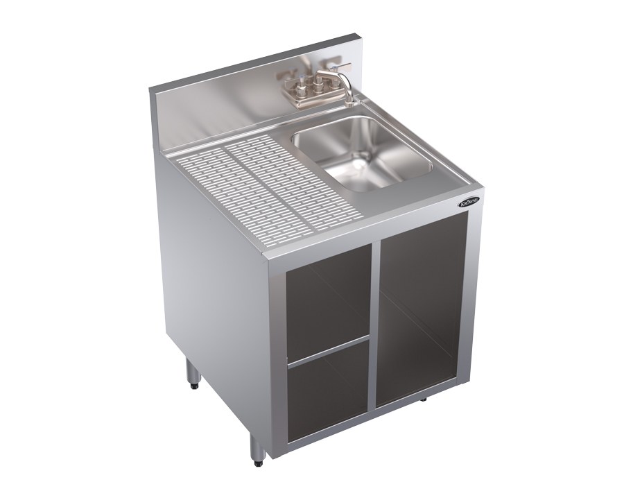 KROWNE KR24-24SC Under Bar Glass Storage Unit, Drainboard Top with Sink, 6.5 inch Back Splash, 24 inch W x 24 inch D