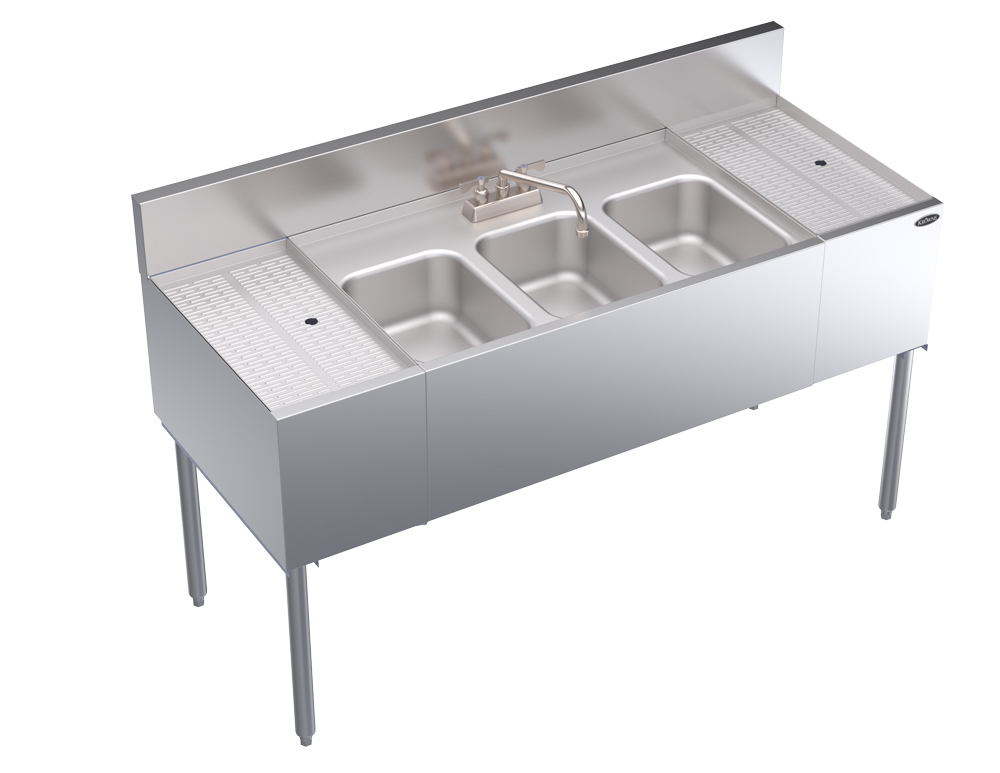 Krowne KR24-53C 60" 3 Compartment Sink w/ 10"L x 14"W Bowl, 10" Deep