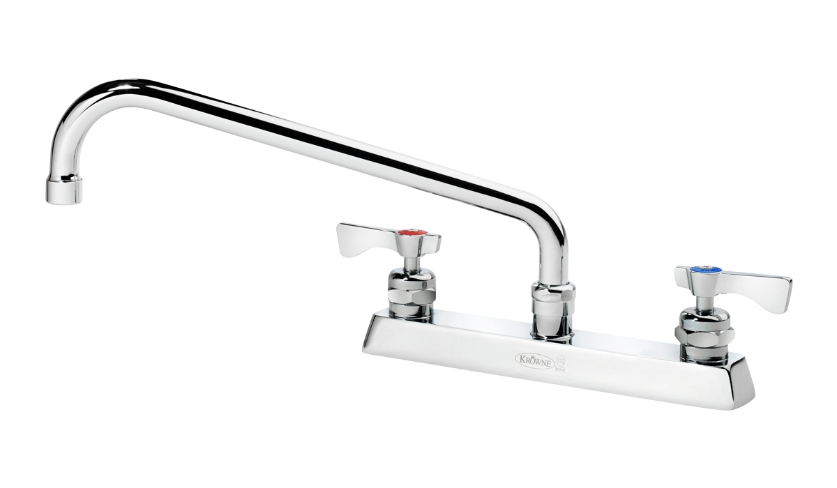 Krowne 15-512L-L-E6 Deck Mount Faucet w/ 12" Swing Spout & Lever Handles - 8" Centers, 2.20 GPM