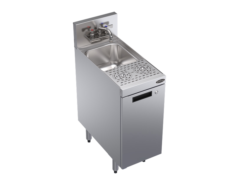 Krowne KR24-MD12-C Underbar Dump Sink w/ 10" x 12" x 7" Bowl - Cabinet Base & (2) Glass Rinsers, Stainless