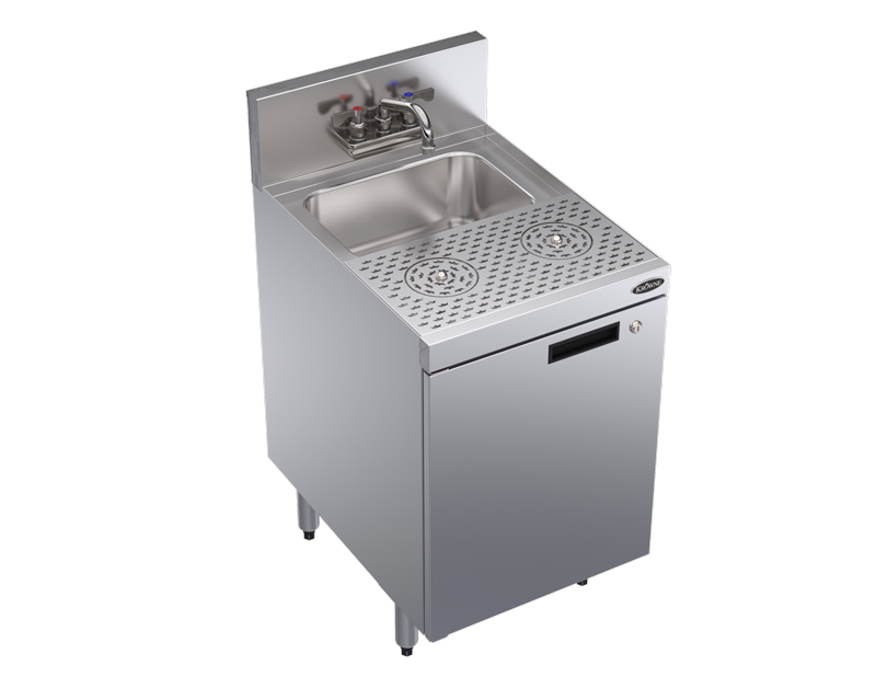 Krowne KR24-MD18-C Underbar Dump Sink w/ 10" x 14" x 7" Bowl - Cabinet Base & (2) Glass Rinsers, Stainless Steel