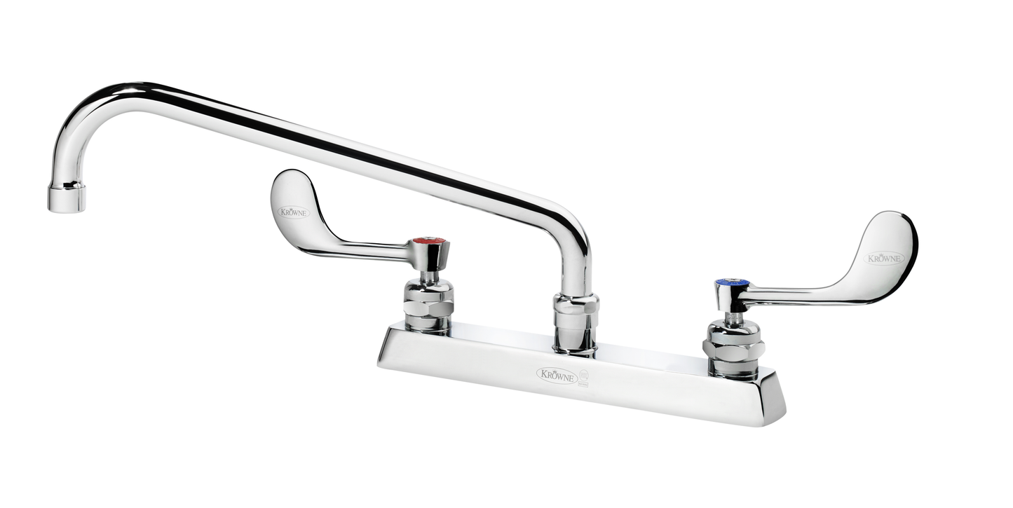 Krowne 15-512L-W-E4 Deck Mount Faucet w/ 12" Swing Spout & VR Wrist Action Handles - 8" Centers, 1.5 GPM
