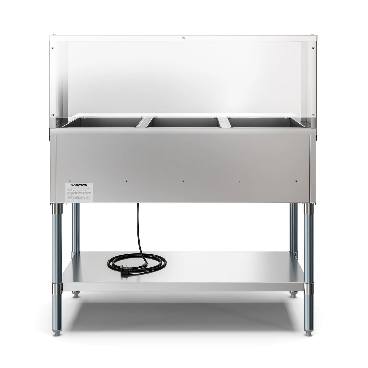Koolmore KM-OWS-3SG 3-Pan Open Well Electric Steam Table With Undershelf And Sneeze-Guard, 120V