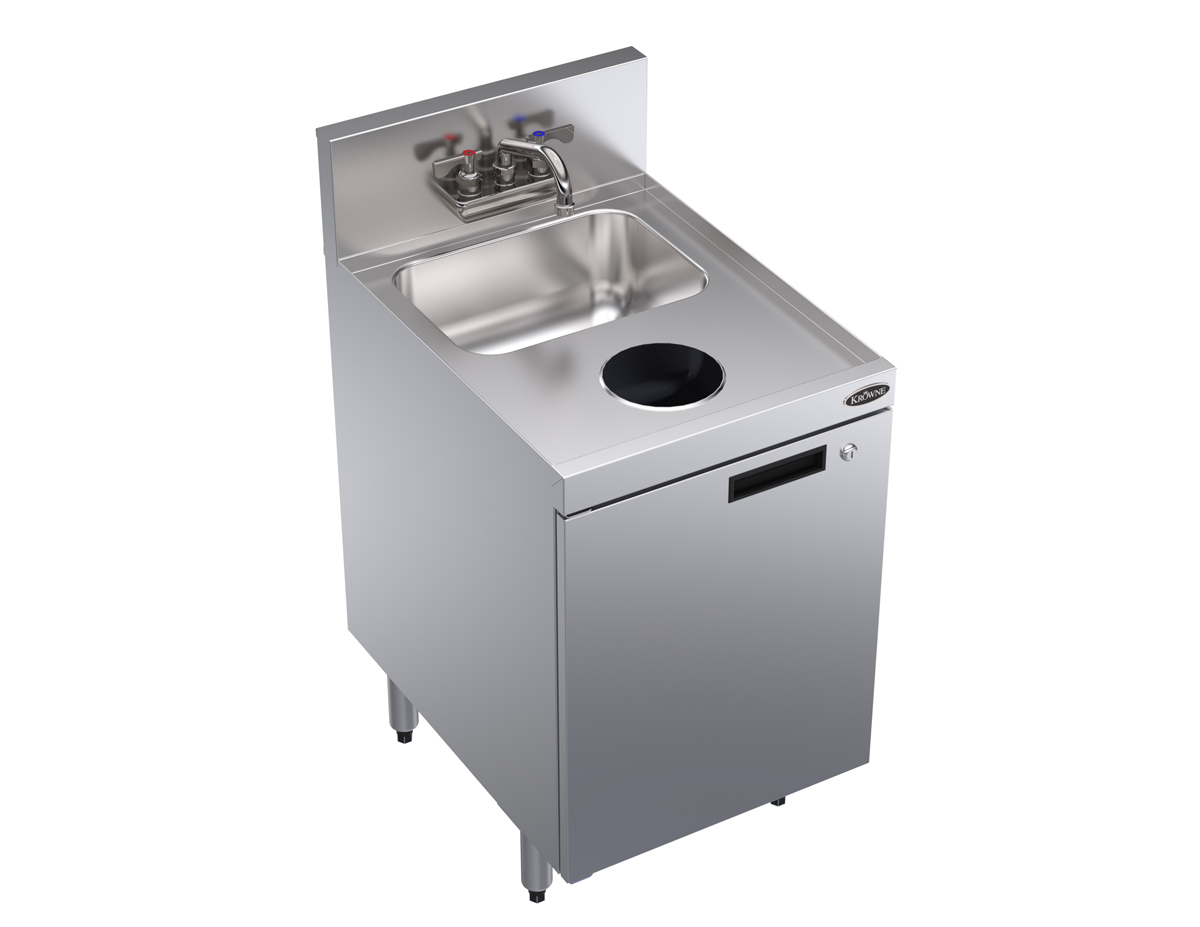 KROWNE KR24-SD18C Under Bar Storage Unit with Sink, Waste Chute, and Locking Door, 18 inch W x 24 inch D