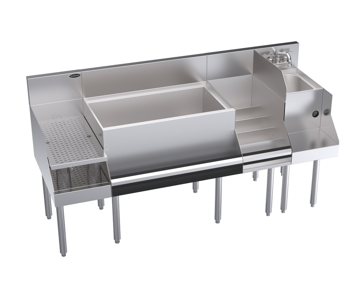 KROWNE KR24-W66C-10 Royal 1800 Series Cocktail Station with 92 lb Ice Bin, 10 Circuit Cold Plate, Stainless Steel, 66 inch W x 24 inch D