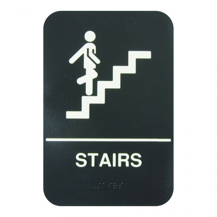 Thunder Group PLIS6954BK ADA Stairs Sign with Braille - Black and White, 9" x 6"